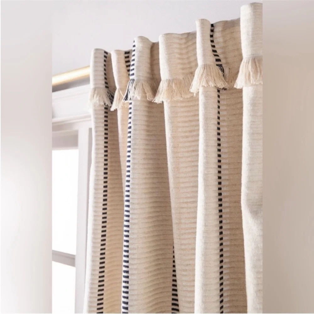 Anthropologie Pieced Stripe Cotton Blend Woven Set of Curtains, 50 x 63, NWT